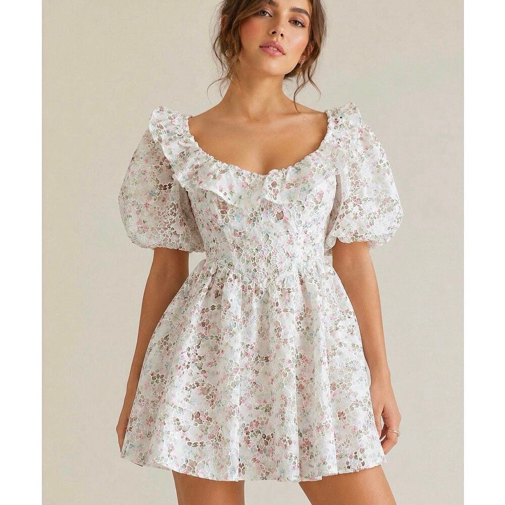 For Love & Lemons Magnolia Medium Mini Floral Taffeta Dress